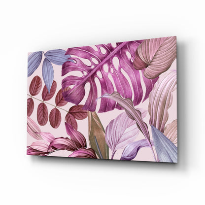 Blush Monstera Botanical Tropical Leaves Glass Wall Art