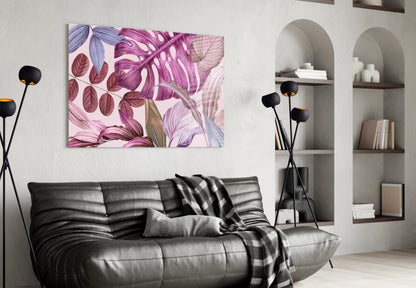 Blush Monstera Botanical Tropical Leaves Glass Wall Art