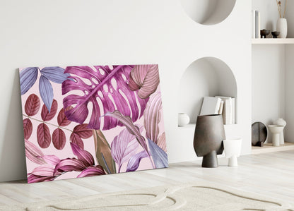 Blush Monstera Botanical Tropical Leaves Glass Wall Art