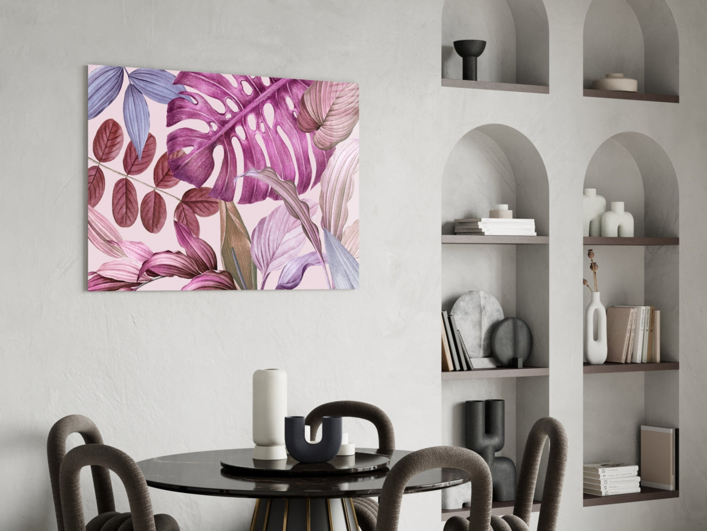 Blush Monstera Botanical Tropical Leaves Glass Wall Art