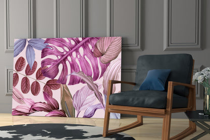 Blush Monstera Botanical Tropical Leaves Glass Wall Art