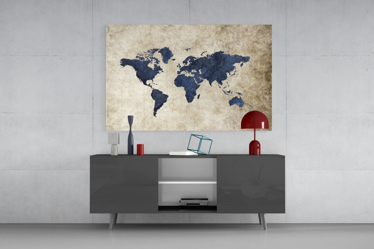 Navy Map on Aged Parchment Glass Wall Art