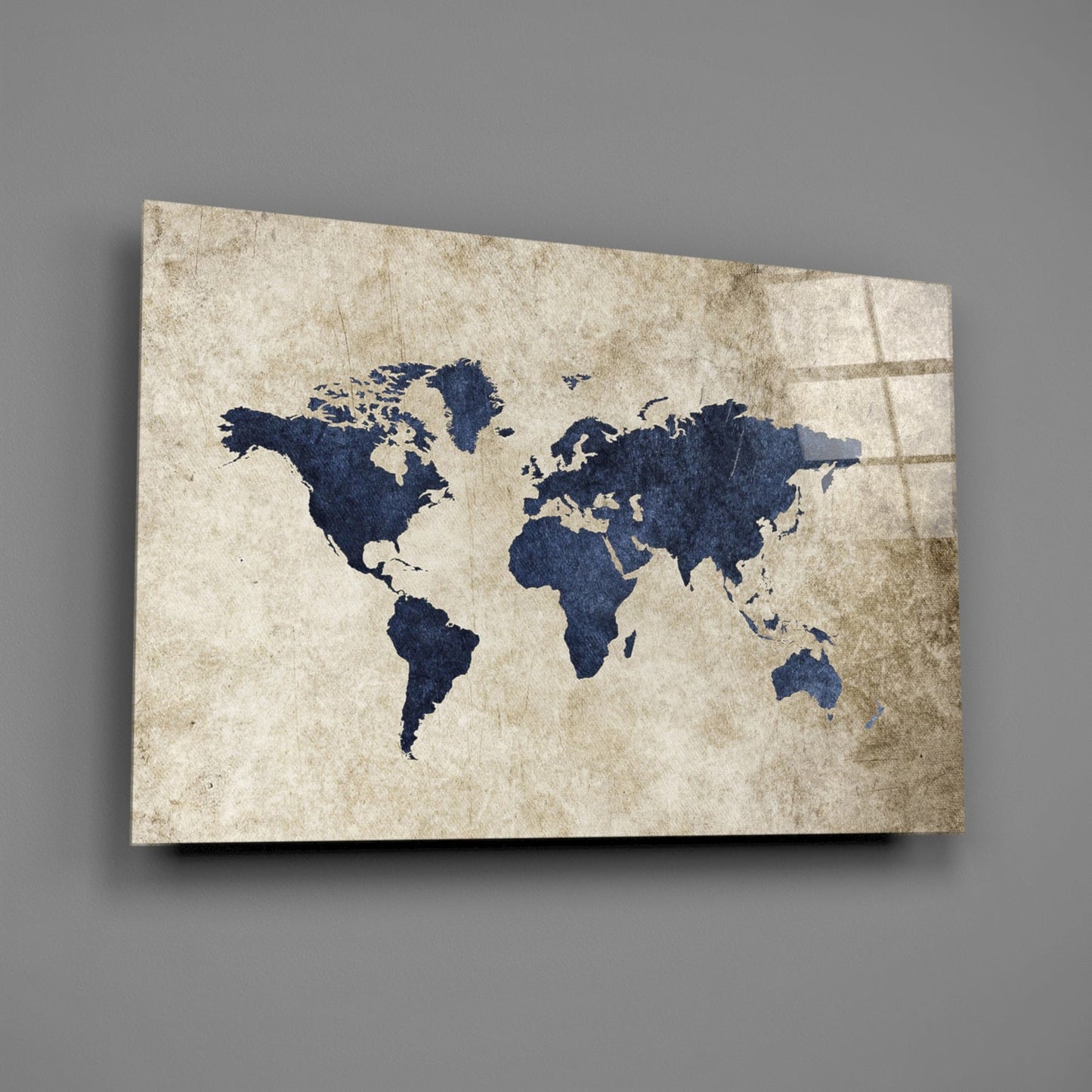 Navy Map on Aged Parchment Glass Wall Art