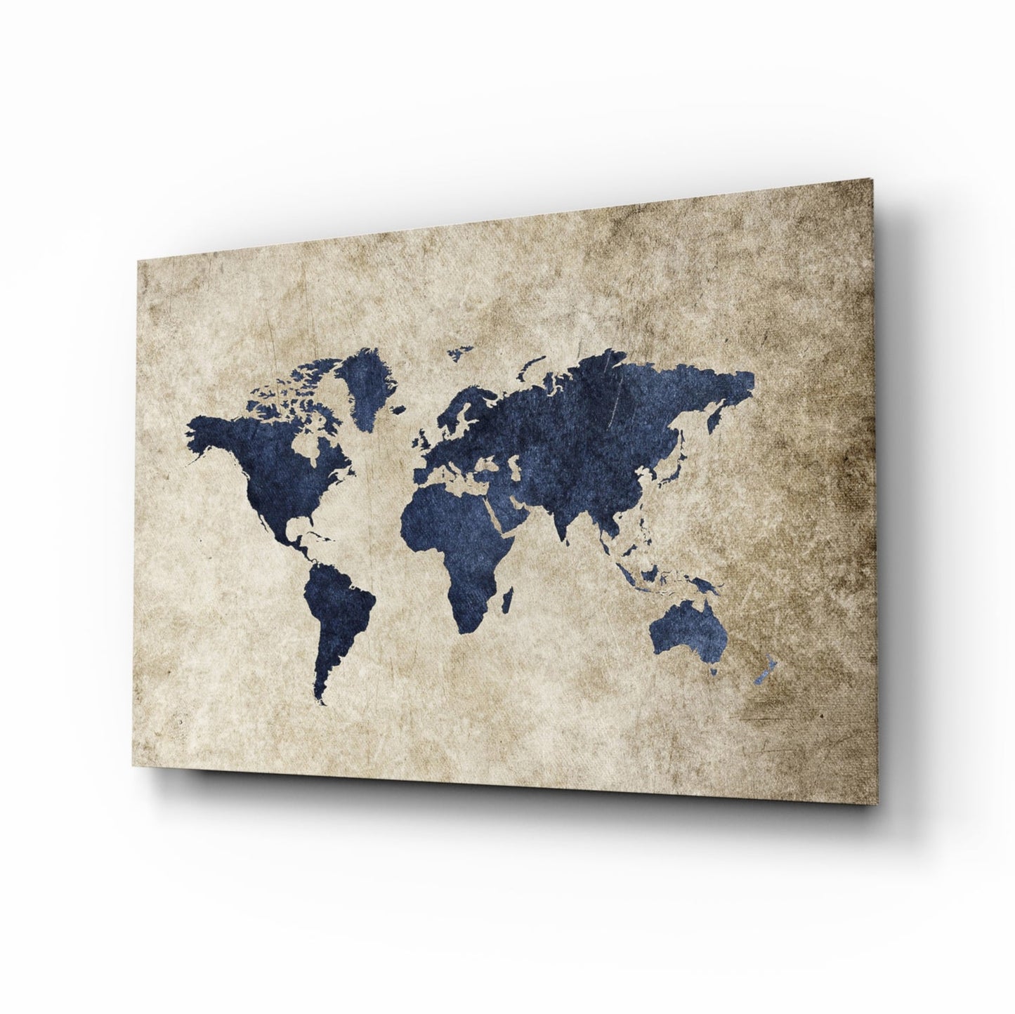 Navy Map on Aged Parchment Glass Wall Art