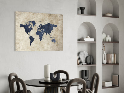 Navy Map on Aged Parchment Glass Wall Art