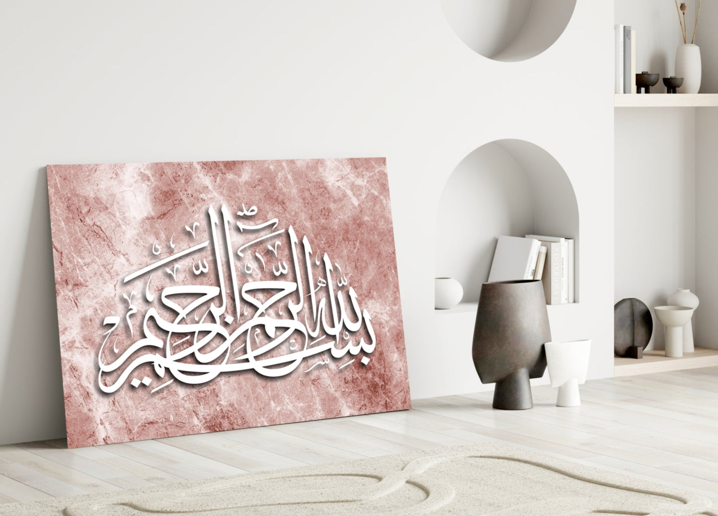 Rose Marble Texture Calligraphy Glass Wall Art