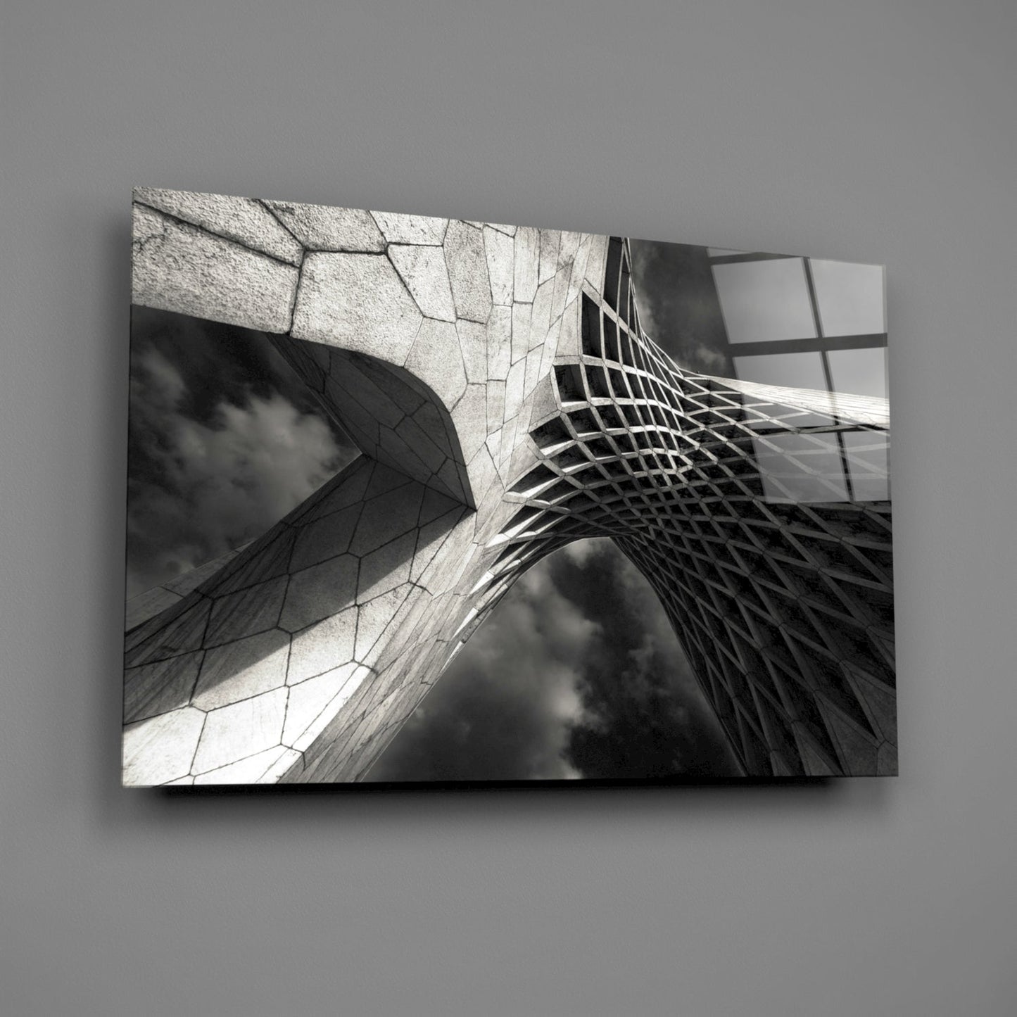 Monumental Lattice Arch Monochrome Glass Wall Art