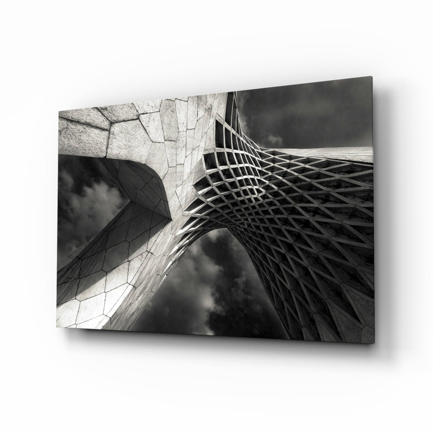 Monumental Lattice Arch Monochrome Glass Wall Art