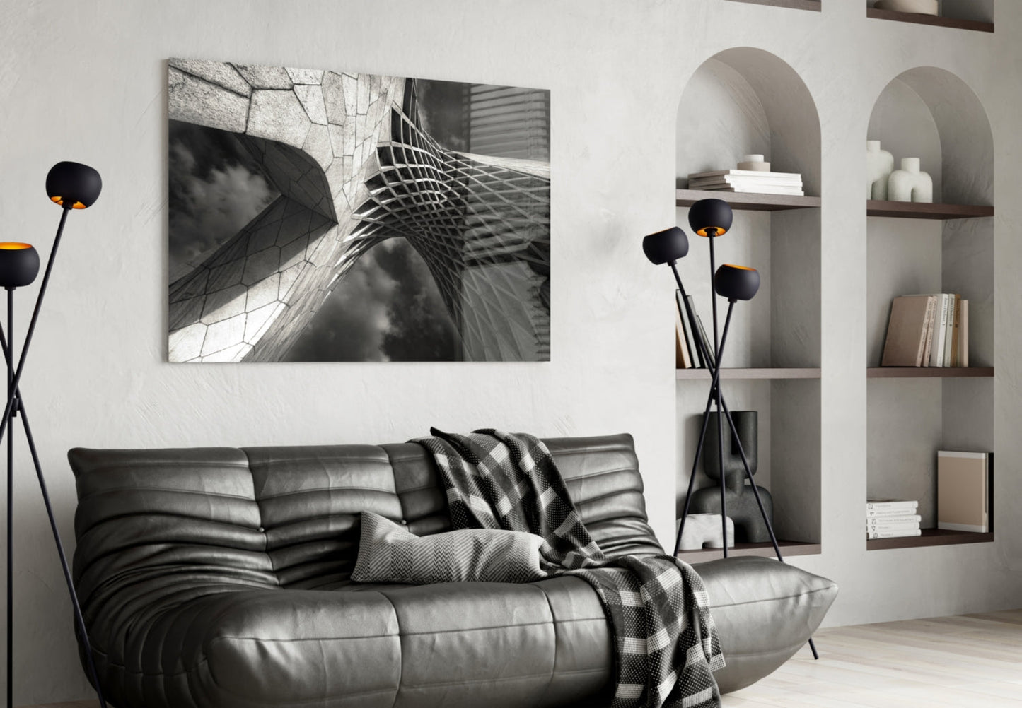 Monumental Lattice Arch Monochrome Glass Wall Art