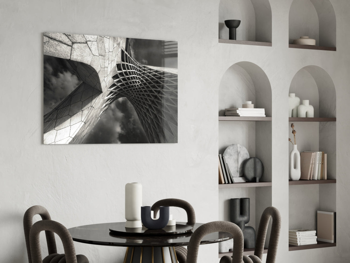 Monumental Lattice Arch Monochrome Glass Wall Art