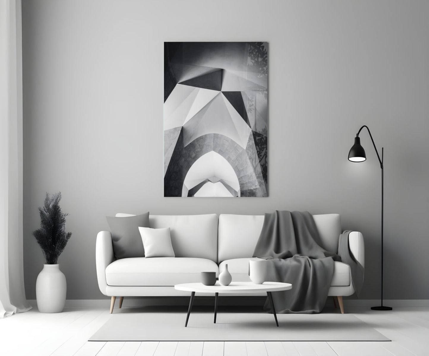 Faceted White Vault Ceiling Glass Wall Art