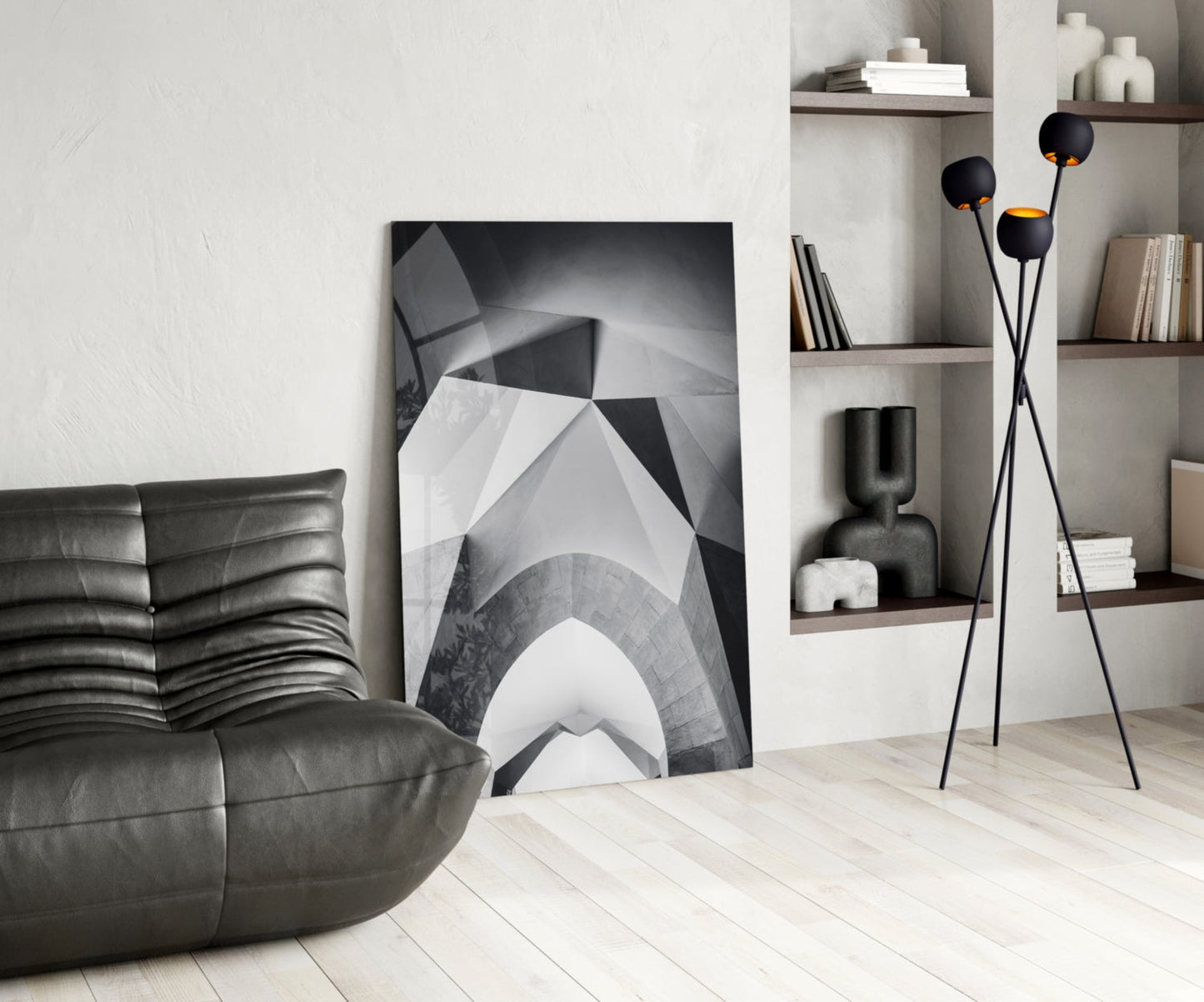 Faceted White Vault Ceiling Glass Wall Art