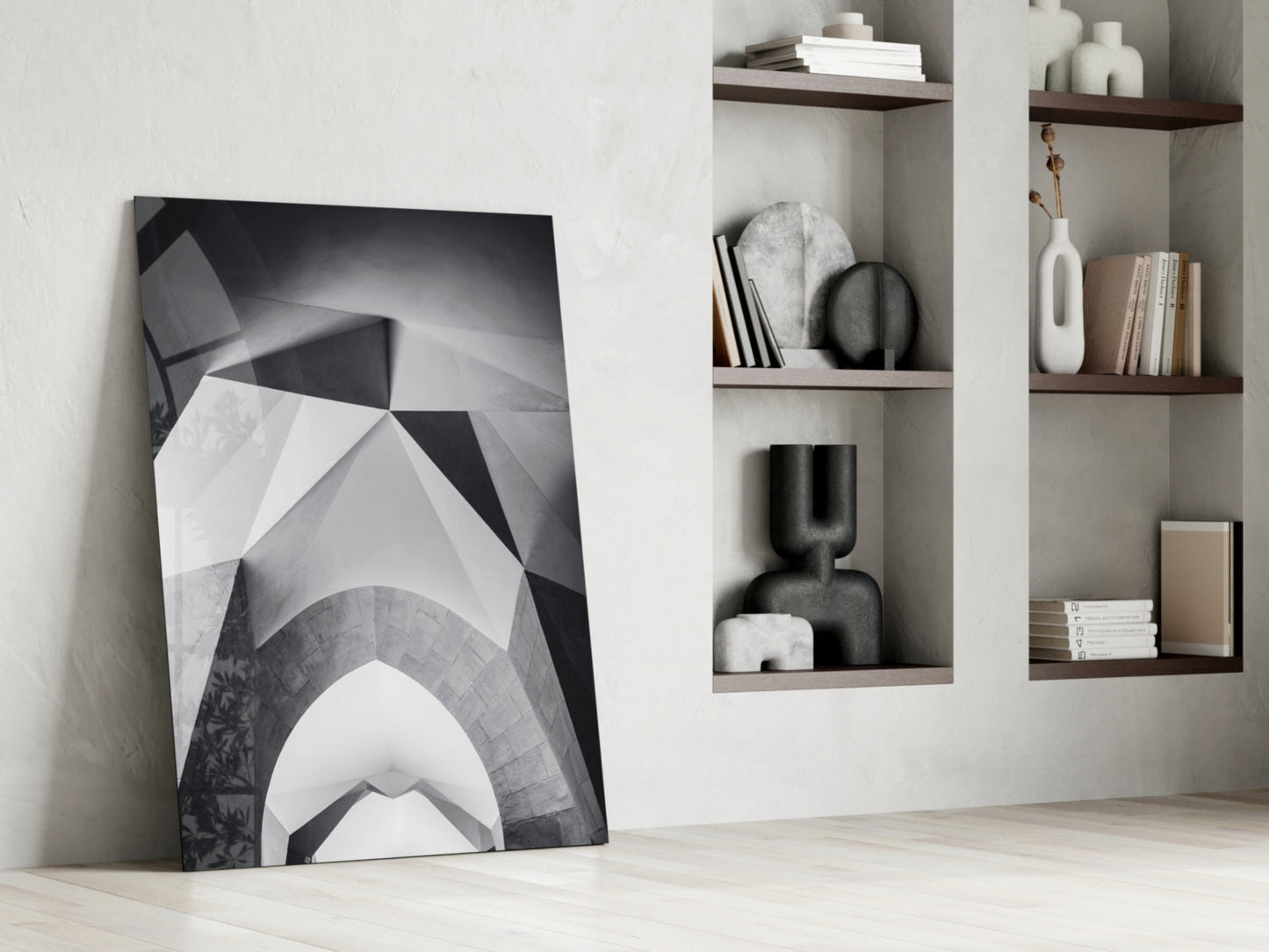 Faceted White Vault Ceiling Glass Wall Art
