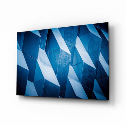 Blue Geometric Facade Panels Glass Wall Art