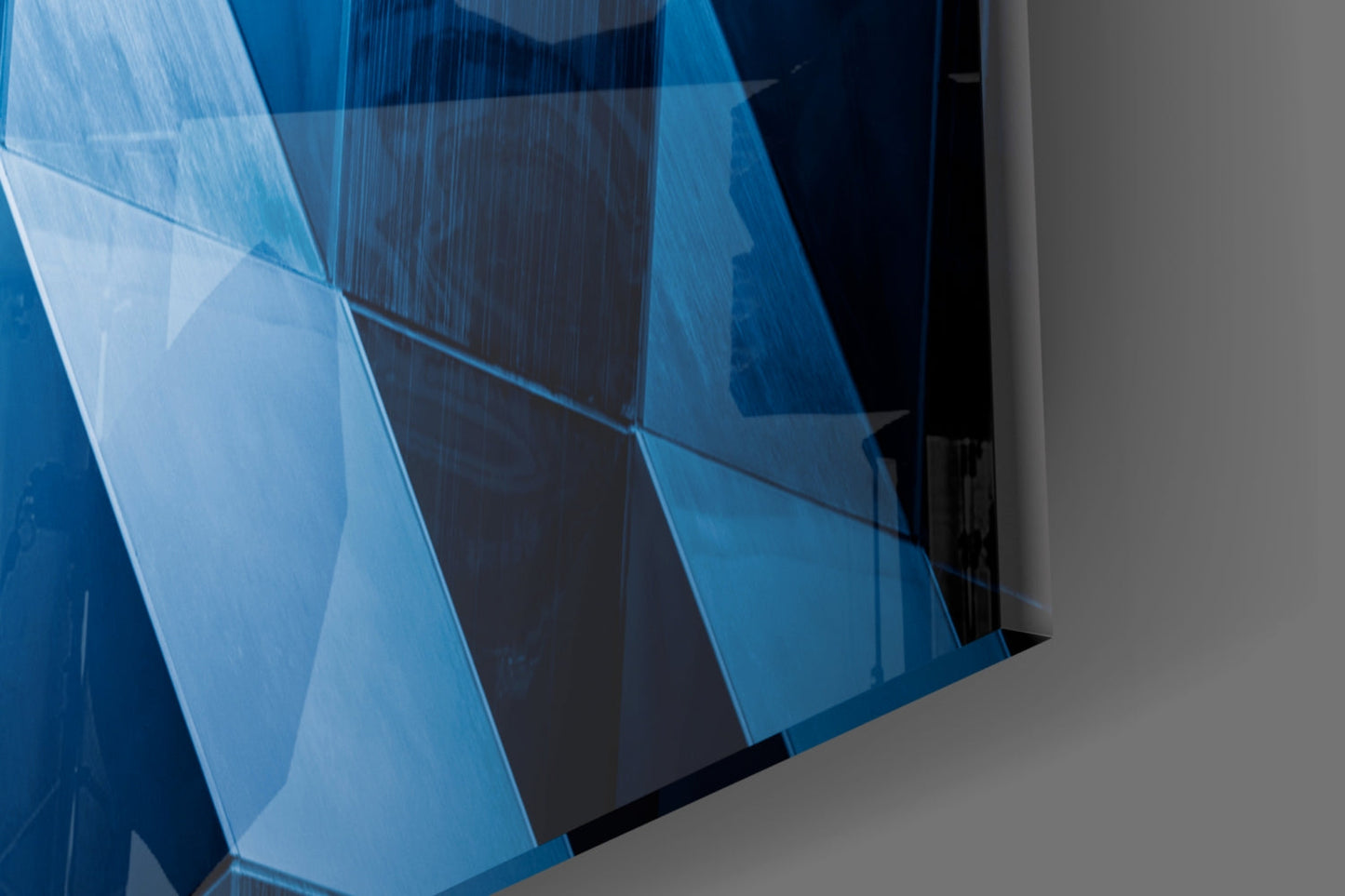 Blue Geometric Facade Panels Glass Wall Art