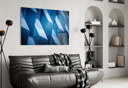 Blue Geometric Facade Panels Glass Wall Art