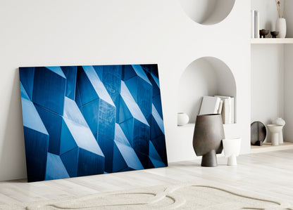 Blue Geometric Facade Panels Glass Wall Art