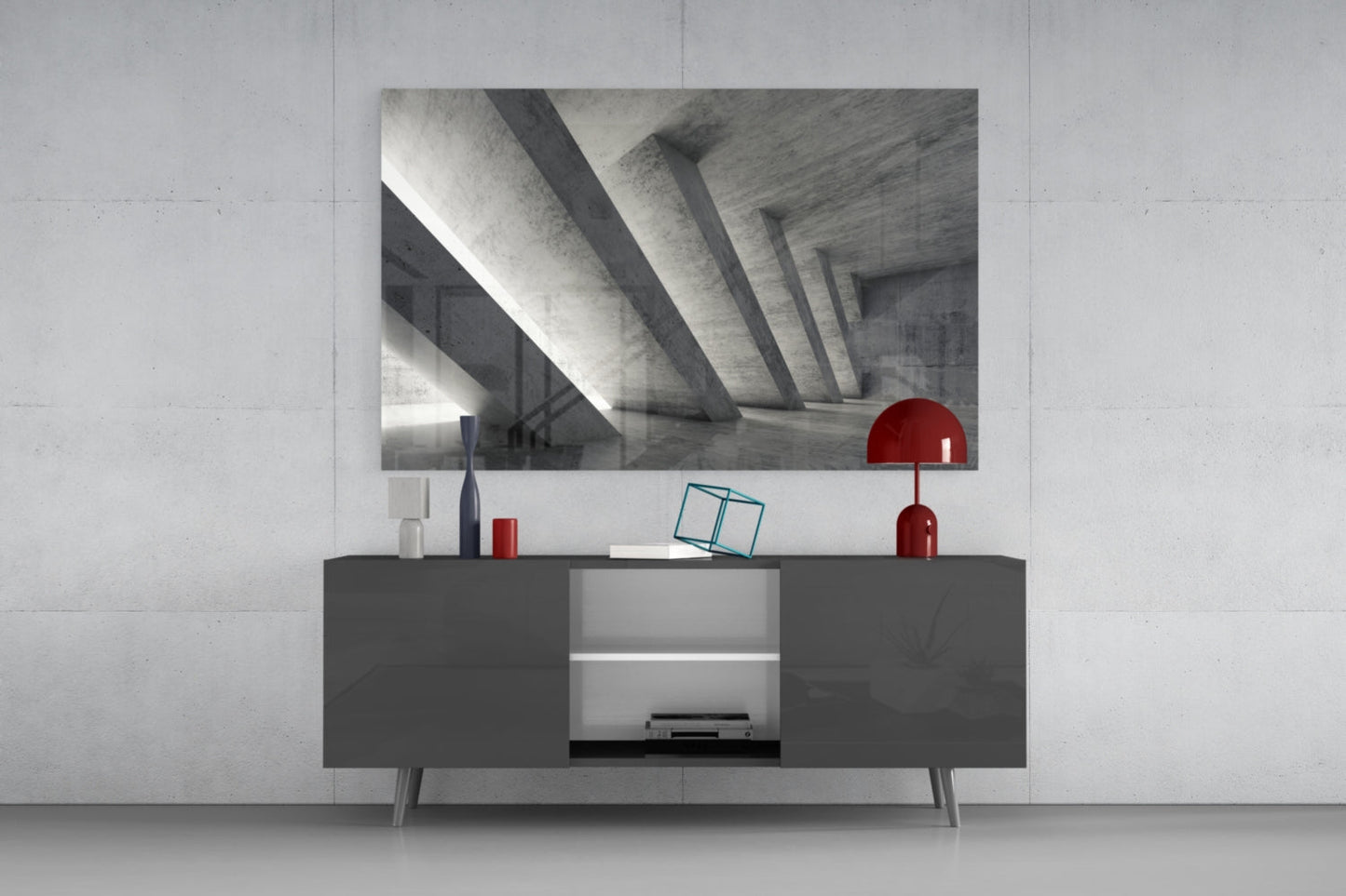 Slanted Concrete Columns Interior Glass Wall Art