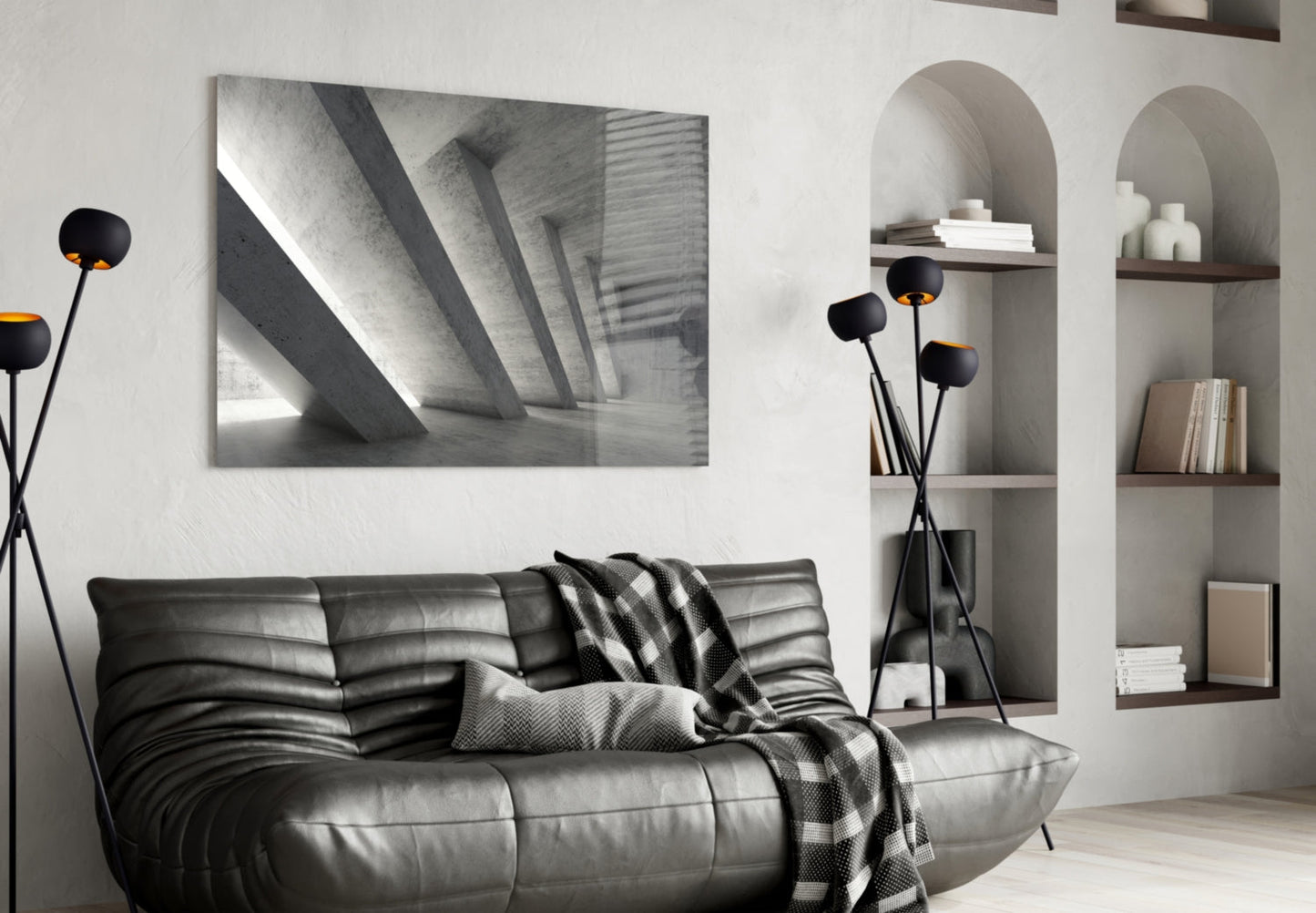 Slanted Concrete Columns Interior Glass Wall Art