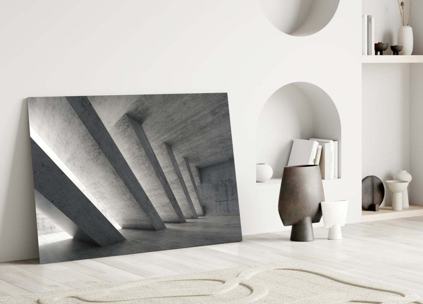 Slanted Concrete Columns Interior Glass Wall Art