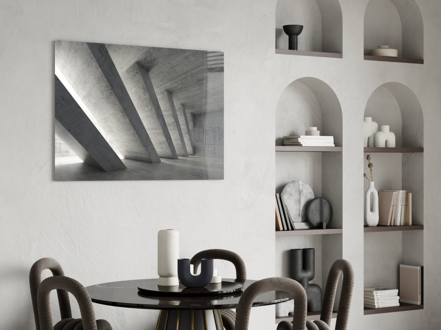 Slanted Concrete Columns Interior Glass Wall Art