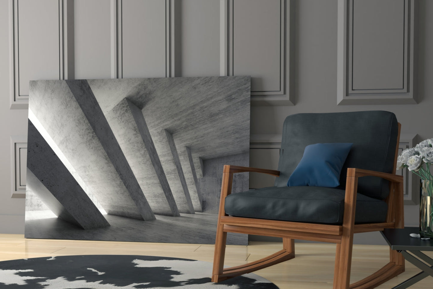 Slanted Concrete Columns Interior Glass Wall Art