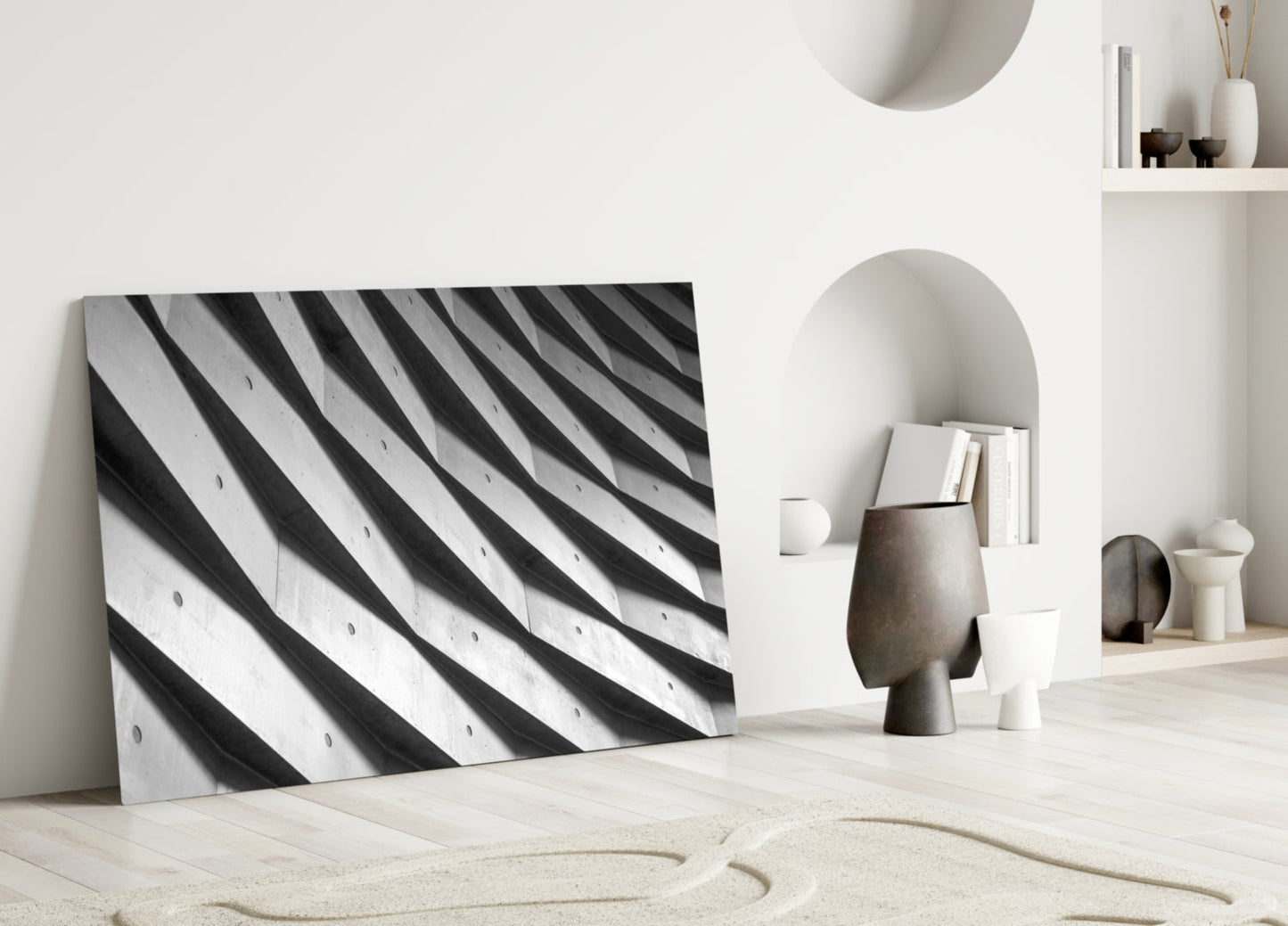 Rippled White Wall Shadows Glass Wall Art