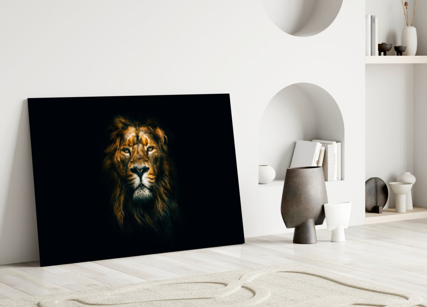 Golden Lion Head Dark Glass Wall Art