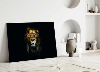 Golden Lion Head Dark Glass Wall Art
