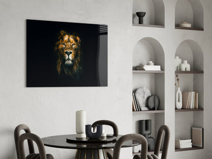 Golden Lion Head Dark Glass Wall Art