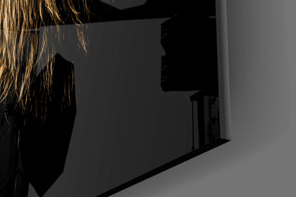 Golden Windswept Lion Profile Glass Wall Art
