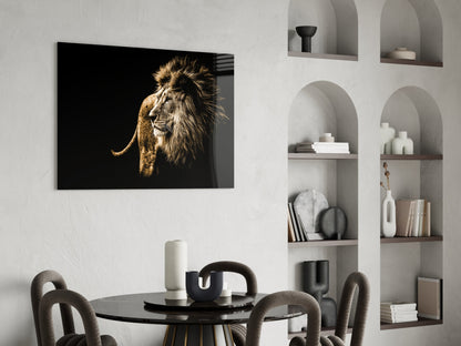 Golden Windswept Lion Profile Glass Wall Art