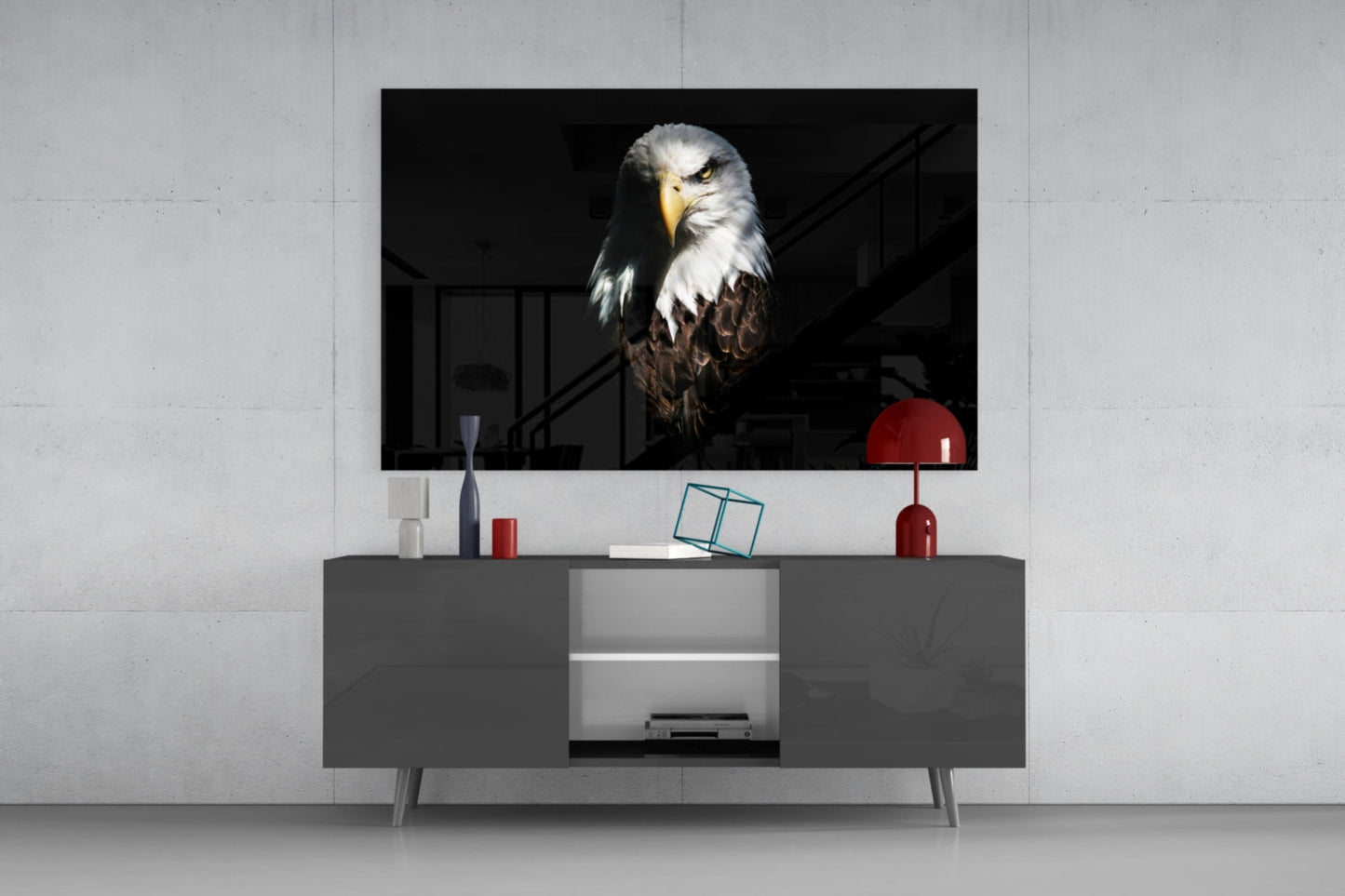 Dark Shadow Bald Eagle Glass Wall Art