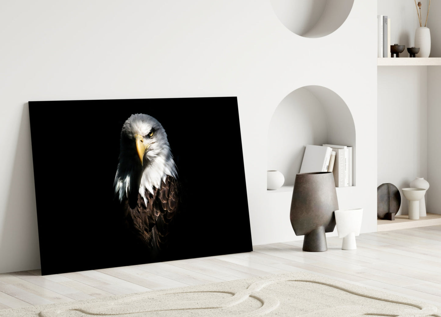 Dark Shadow Bald Eagle Glass Wall Art