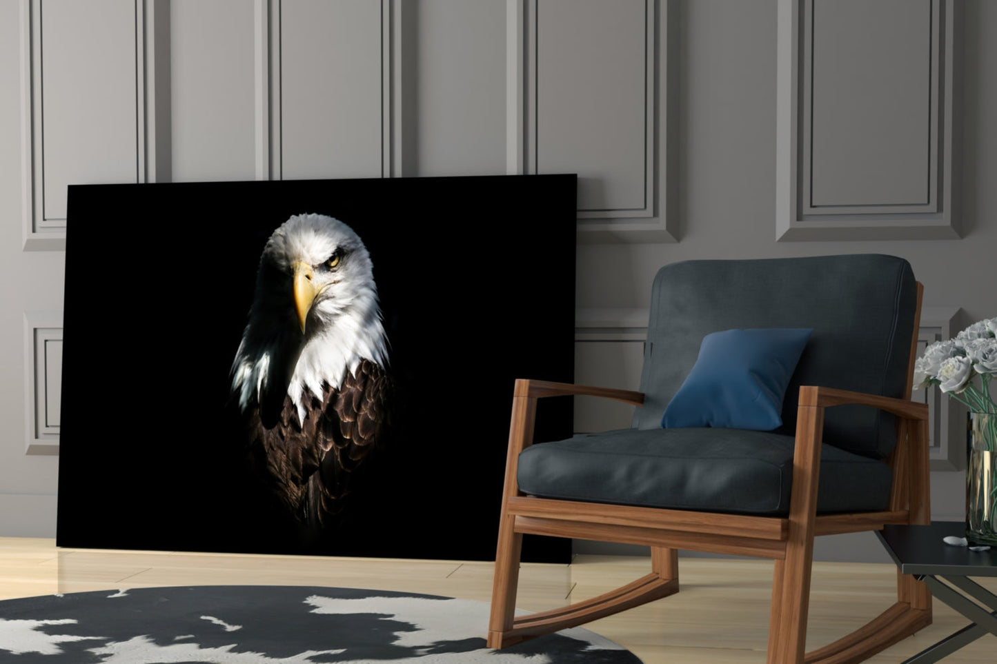 Dark Shadow Bald Eagle Glass Wall Art
