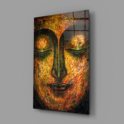 Golden Serene Buddha Face Glass Wall Art