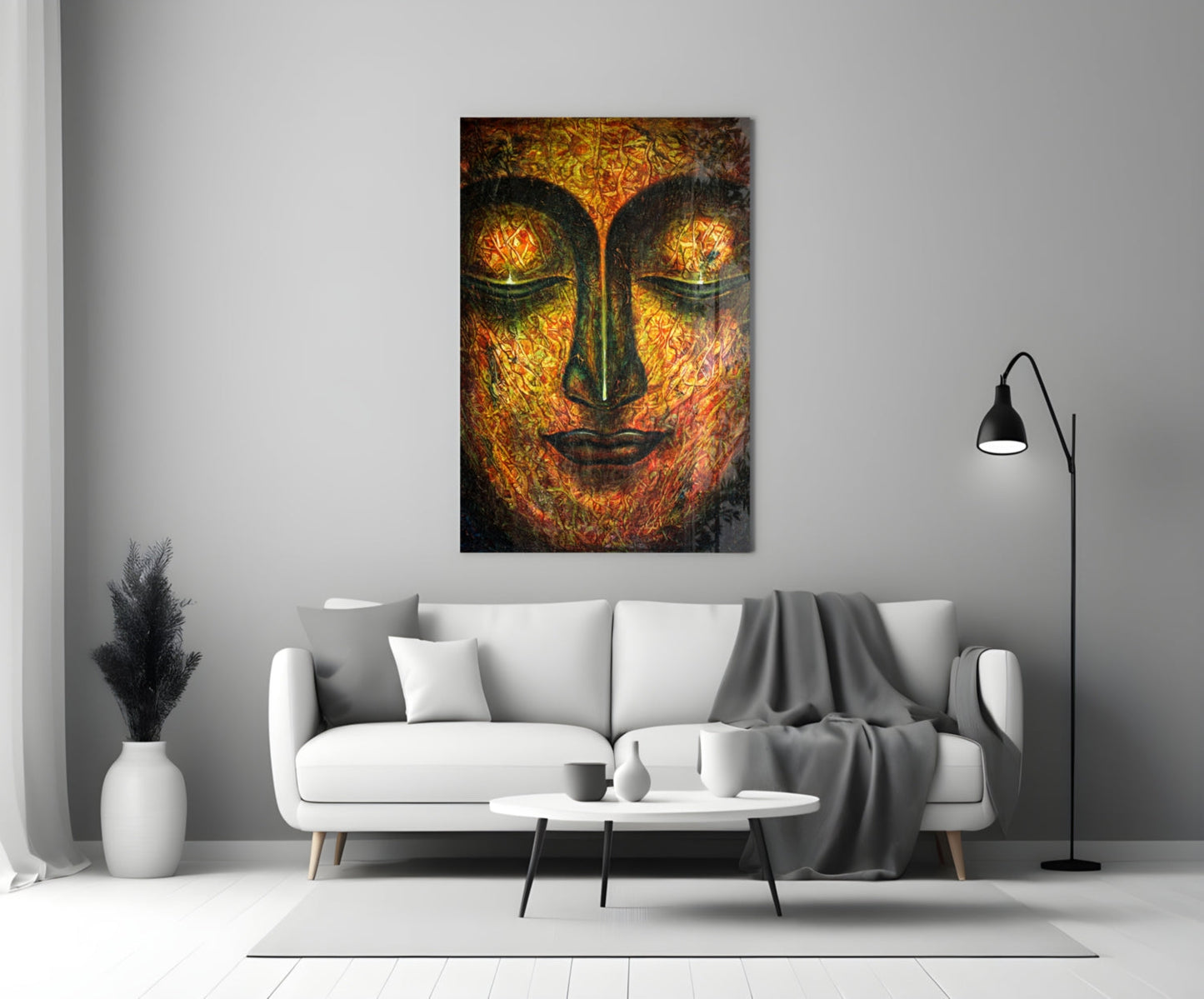 Golden Serene Buddha Face Glass Wall Art