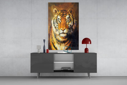 Golden Oil Painted Tiger Glass Wall Art