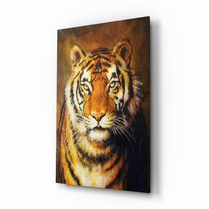 Golden Oil Painted Tiger Glass Wall Art