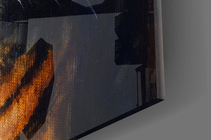 Golden Oil Painted Tiger Glass Wall Art