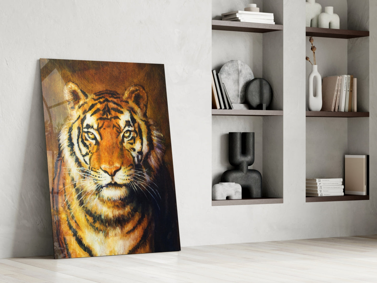 Golden Oil Painted Tiger Glass Wall Art