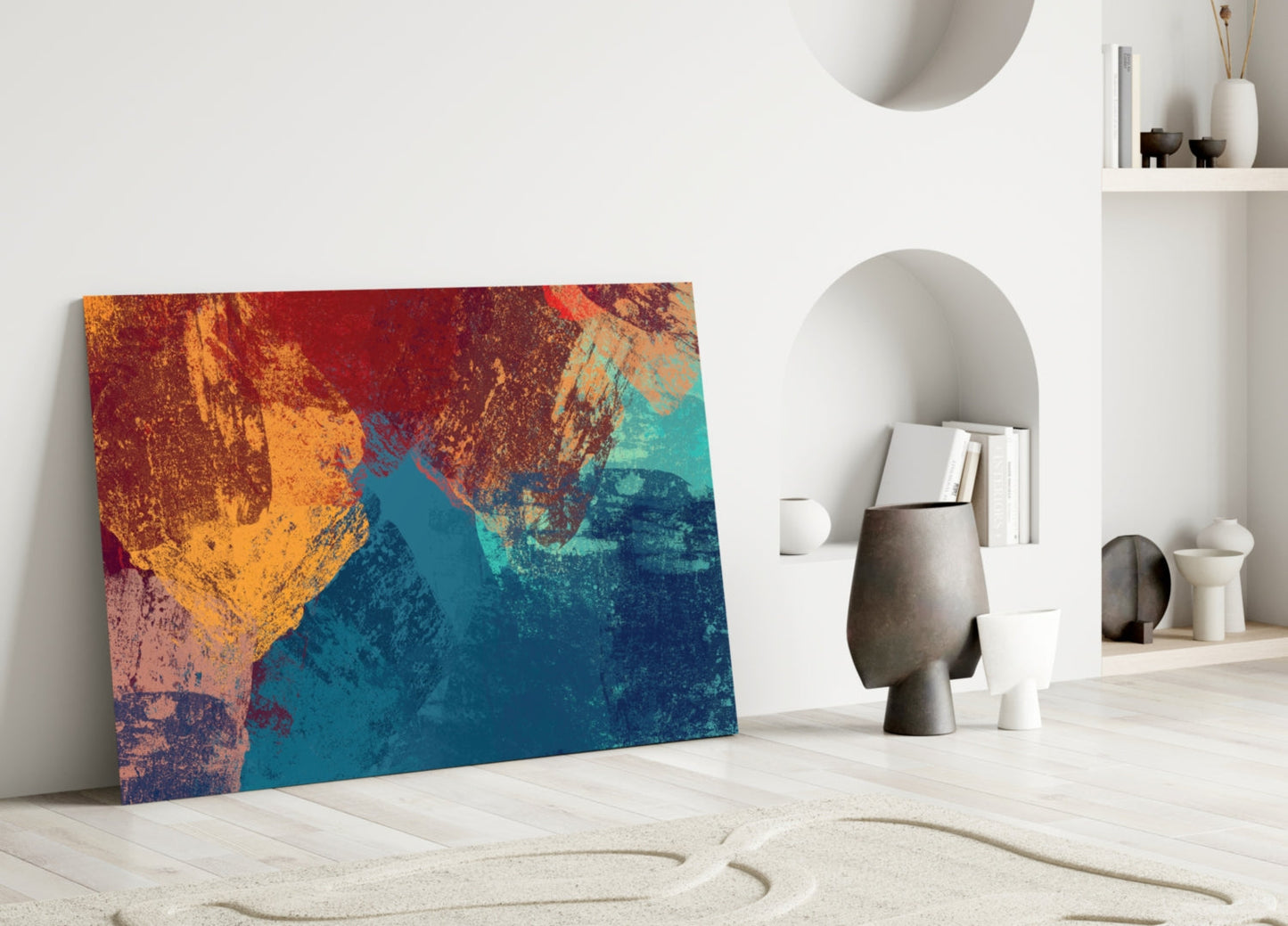Red and Blue Grunge Paint Glass Wall Art