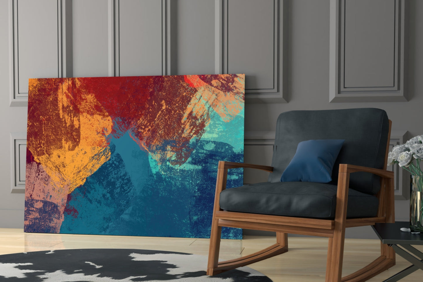 Red and Blue Grunge Paint Glass Wall Art