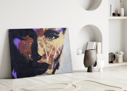 Purple Gold Grunge Face Glass Wall Art
