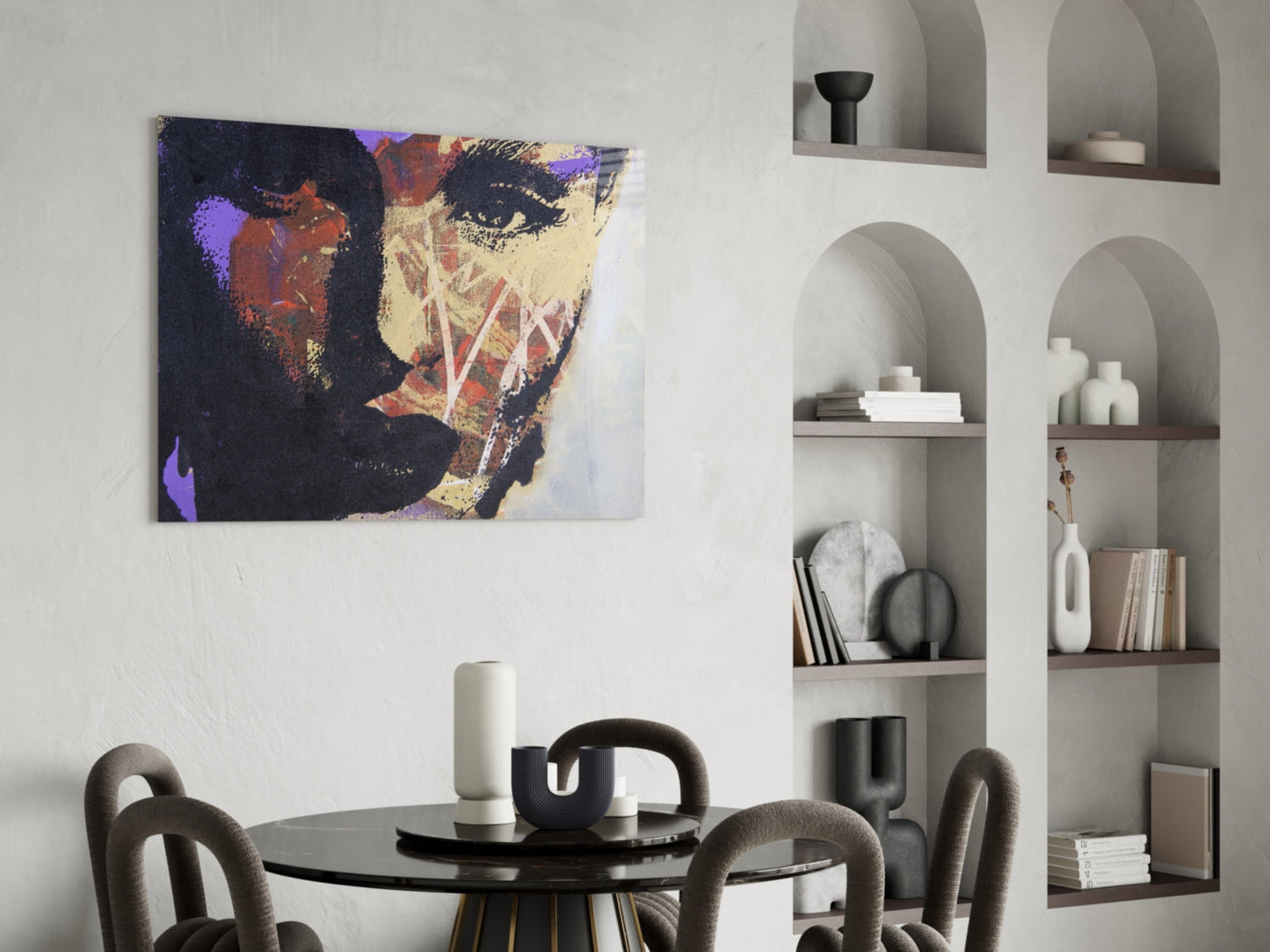 Purple Gold Grunge Face Glass Wall Art