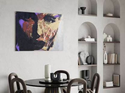 Purple Gold Grunge Face Glass Wall Art