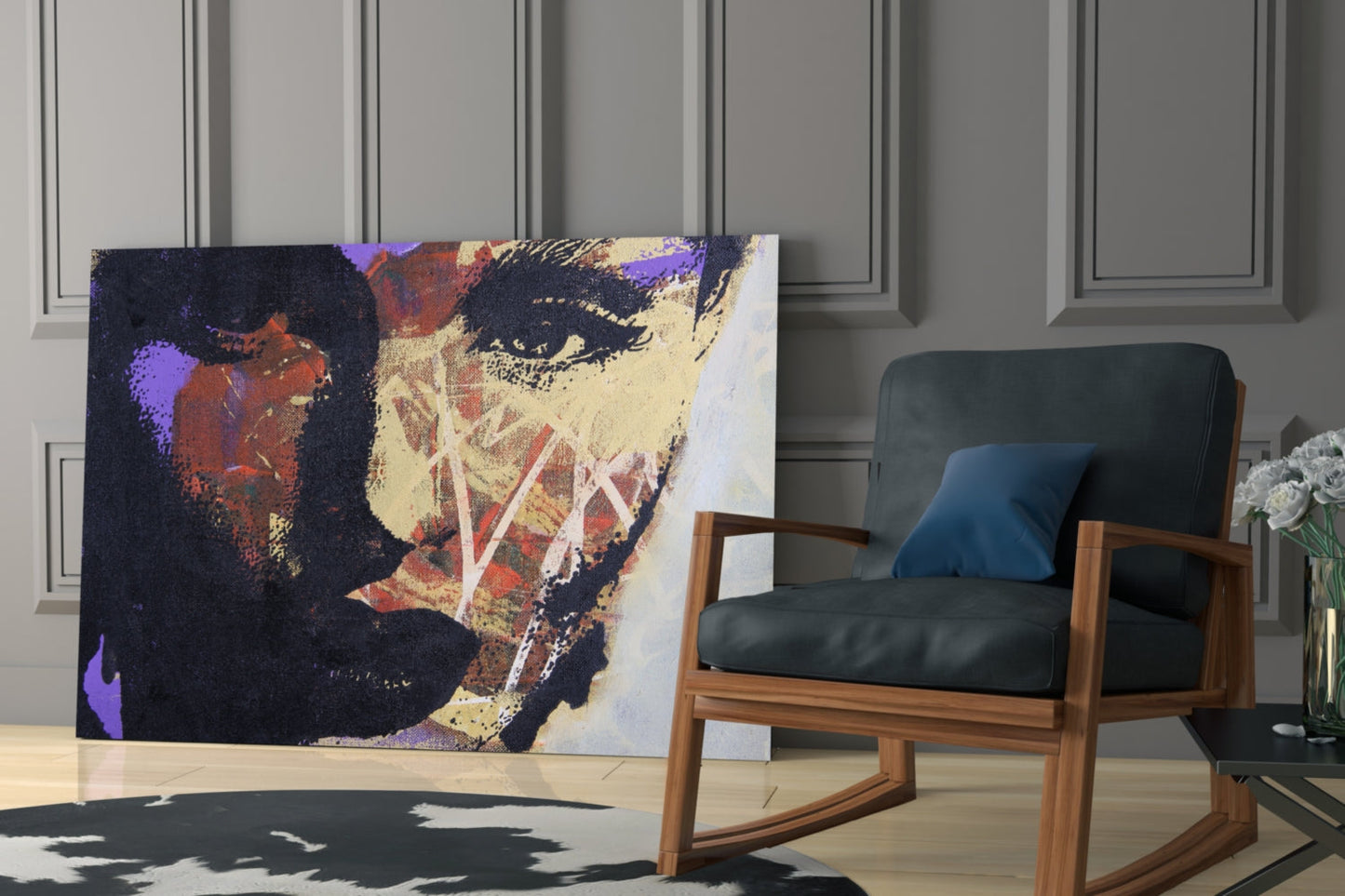 Purple Gold Grunge Face Glass Wall Art