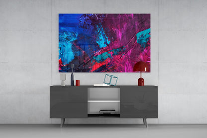 Magenta Blue Paint Strokes Glass Wall Art
