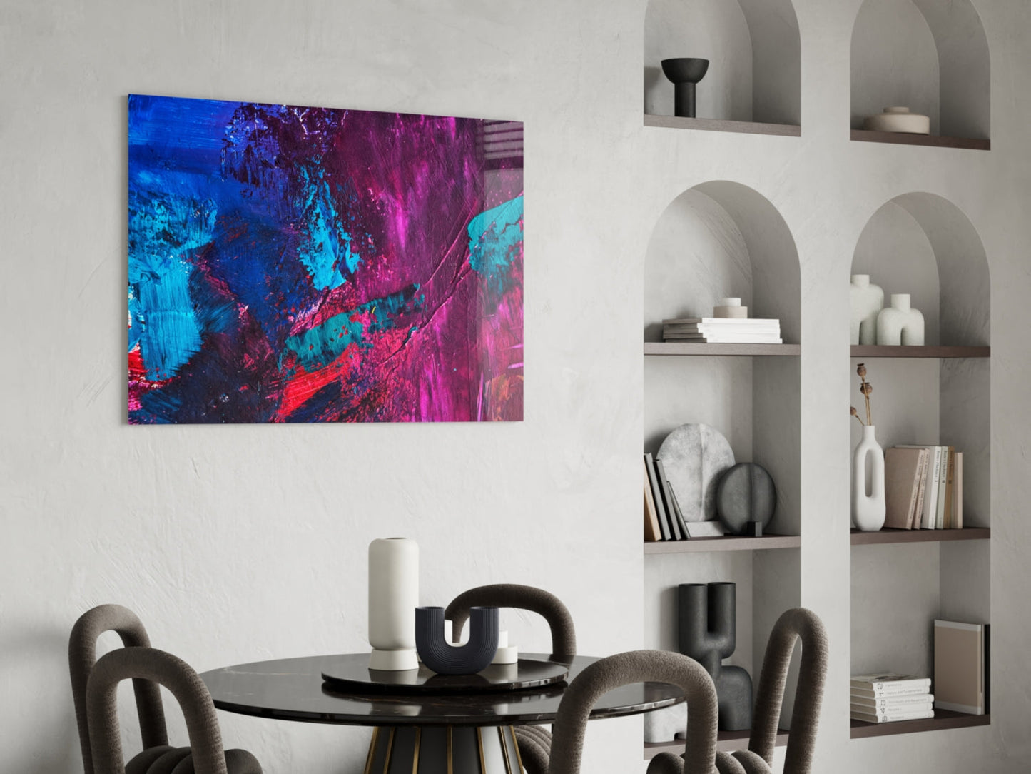 Magenta Blue Paint Strokes Glass Wall Art
