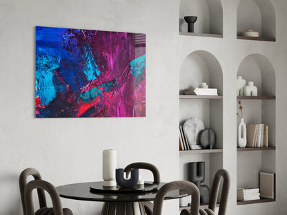 Magenta Blue Paint Strokes Glass Wall Art
